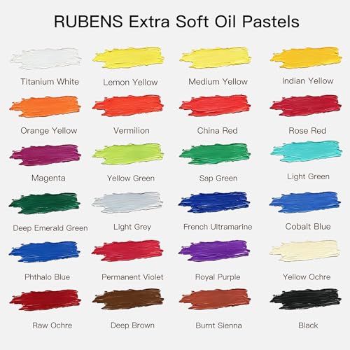 rubens Oil Pastels 24 Colors, Painting Kit, Art Supplies, Includes Oil Pastels Set, 1 Palette Knife, 1 Roll of Masking Tape, 30 Sheets Oil Pastel Paper, 1 Base Plate - color: 24 Basic Colors Set