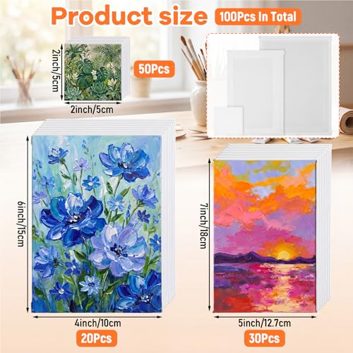Moinchore 100 Pcs Mini Canvases for Painting 2'' x 2'', 4'' x 6'', 5'' x 7'' Small Canvas Panels in Bulk Art Painting Canvases Cotton Blank White Canvas Acid Free Boards for Watercolor Acrylic Oil - size: Multiple Sizes