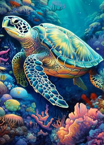 FOXKISS Sea Turtle Diamond Art Painting Kits for Adults, Full Drill Diamond Dots Paintings for Beginners, Round 5D Paint with Diamonds Pictures Gem Art Painting Kits DIY Crafts Kits 12x16inch - color: l