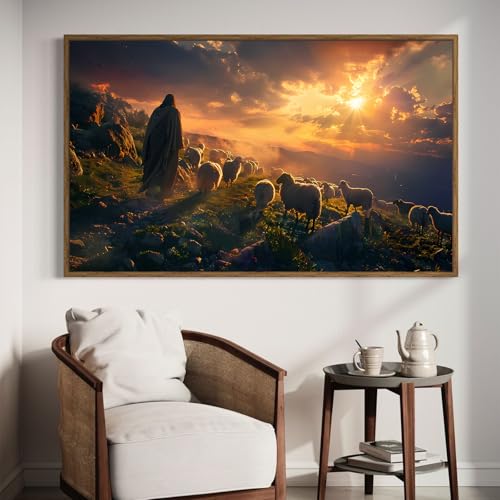 DDGEMART 5D Diamond Painting Kit for Adults, Full Drill Jesus Good Shepherd Christ Flock Religious Art for Beginners, Large Horizontal 28x16 inch - color: Jesus Good Shepherd
