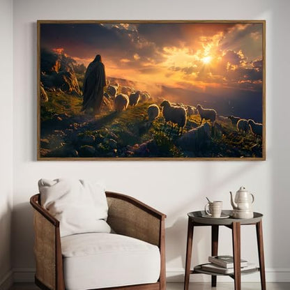 DDGEMART 5D Diamond Painting Kit for Adults, Full Drill Jesus Good Shepherd Christ Flock Religious Art for Beginners, Large Horizontal 28x16 inch - color: Jesus Good Shepherd
