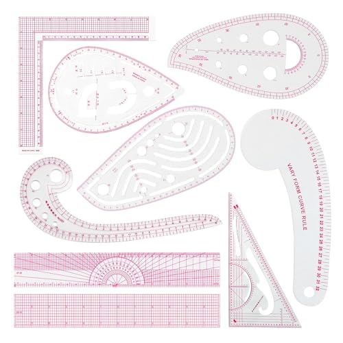 Fashion Clear Metric Sewing Ruler Set, French Curve Pattern Ruler Kit for Beginners Tailors Designers (A-9-Piece Set) - color: A-9-Piece Set