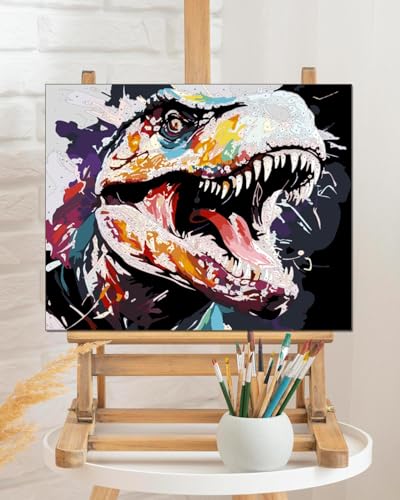 TOCARE Dinosaur Paint by Numbers Kit for Adults, Dinosaur Paint by Number Canvas,Acrylic Adults' Paint-by-Number Kits for Animal Lovers 16x20inch (Without Framed) - color: TC-OPC-349