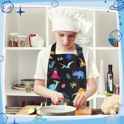 2 Pack Kids Apron, Cute Cooking Aprons, Waterproof Art Apron with Pockets, Toddler Painting Artist Apron Adjustable - color: Space and Dinosaurs, size: 45*62cm