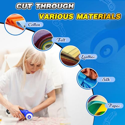 DIYSELF 45mm Rotary Cutter, Safety Lock Fabric Cutter with 5 Blades | Safety Lock, Fabric Cutter Rotary Tool for Quilting Cotton and Felt, Rolling Cutter for Fabric, Sewing, Quilting and Crafts - color: Blue