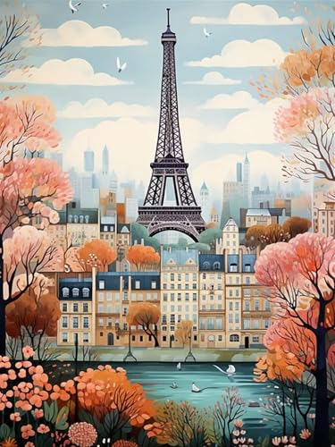 5DDIYART Paint by Numbers for Adults Beginner, Paris Eiffel Tower Paint by Number Kits on Canvas Without Framed,Paint by Easy Acrylic Painting Home Wall Decor 12x16inch - color: PB142-1