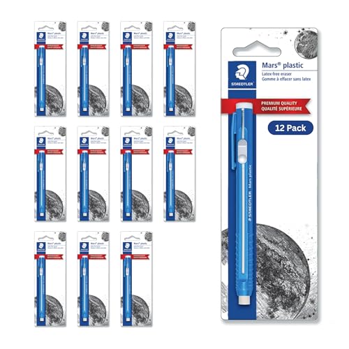 STAEDTLER Mars Plastic Eraser Refills - 12 Pack | Latex-Free Erasers, Replacements for Refillable Holder, Home, School & Office, Blue - style: 12 Pack - Eraser Pen