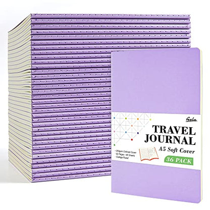 feela 36 Pack Soft Cover Journal Bulk, Lined Blank Travel Journal for Women Men Writing, Notebooks College Ruled for Work, Note Taking Notebook School Business Supplies, 8.2” x 5.5”, A5, Light Purple - color: 36 Light Purple