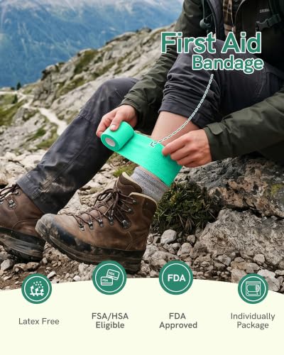 FriCARE Self Adhesive Bandage Wrap, Medical Tape in First Aid Kit | Elastic Cohesive Bandages for Sports/Vet/Wrist Ankle Wounds, 2 Inches X 5 Yards, Latex-free 6 Rolls, Quartz Glow - color: Quartz Glow
