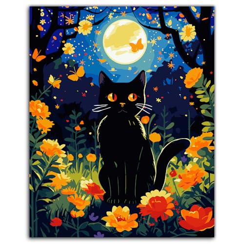 ZTOTZ Cat Paint by Numbers Kit for Adults, Painting by Numbers Black Cats Moon Night, Tuxedo Cat Adults' Paint-by-Number Kits, Animal cat Paints Number Kits 16x20 Canvas - color: A-005-garden cat