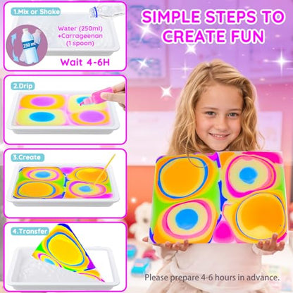 MOMUSE Water Marbling Paint Kit for Kids Dual Trays, Painting Craft Kits | Metallic Gold Marble Painting Kit, 6 7 8 9 10 Girls Birthday Gifts Present,Creative Arts & Crafts for Kids