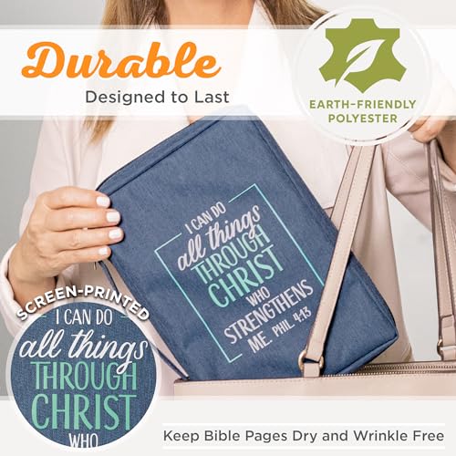 Christian Art Gifts Men/Women's Bible Cover I Can Do All Things Philippians 4:13, Blue/Turquoise Canvas, Large - color: Blue/All Things, size: Large