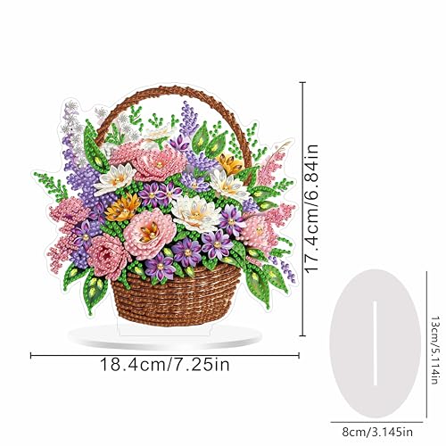 ARPADAMO Tabletop Ornament Diamond Art Kit for Adult Pretty Flower Basket | 5D DIY Special Shaped Crystal Double Sided Rhinestone Stand Diamond Painting Art Kits,Placement Ornament Gift Home Garden - color: DP03972