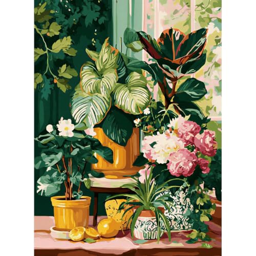 WUDWL Potted Plants Diamond Painting Kits for Beginner Adults | Green Plants Full Drill Diamond Dots Paint with Diamonds Gem Arts and Crafts for Adults Home Wall Decor 12x16in - color: DP04856