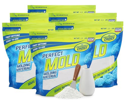 Perfect Mold Alginate Molding Material, Non-Toxic Mold Making Powder for Life Casting, Hand Casting, Baby Footprints, Face & Body Molds, USA Made, 6 x 1.5 lb Bag - size: 9Lb