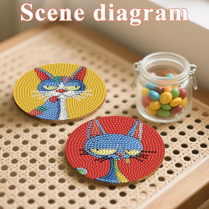 DOTSOPS 8 PCS Cat Diamond Art Coasters Kits for with Holder Beginners 4 in - color: Ecat