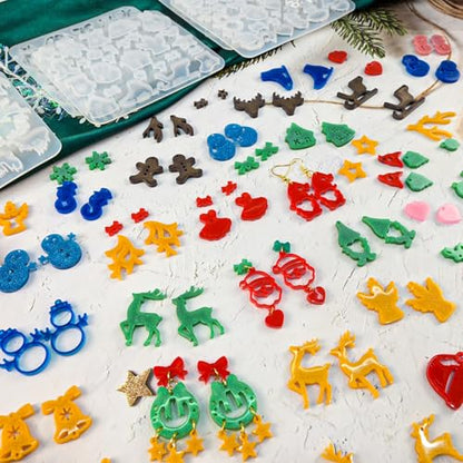 6 Pack Christmas Resin Earring Molds with Holes, Various Shapes Elk Santa Claus Snowman Gingerbread Man Angel Silicone Mold for Earring Pendant Christmas Theme Jewelry Gift - color: 6 Pcs Christmas Theme Earring Molds