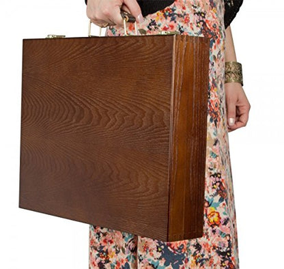 Creative Mark Capri 2 Deluxe Wood Artist Paint Box - Storage for Art Supplies, Paints, Mediums, Brushes, Compartment Storage, Lightweight, Travel - [Oil-Stained – Dark Walnut Finish] - color: Walnut