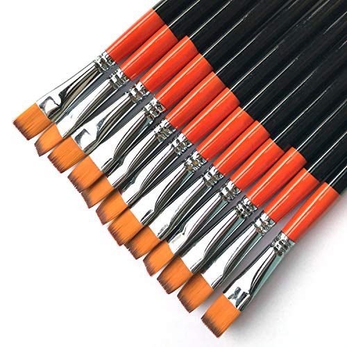 1/2 Inch Flat Bright Paint Brush Set of 12, Premium Taklon Synthetic Hair - size: 0.5 Inch Flat (12 PCS)