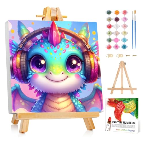 Reivworl Dragon Paint by Numbers Kit for Kids with Frame 8×8 inch | Dragon Paint by Number for Kids Age 6-8-12, Acrylic Paint by Numbers for Gifts and Decor - color: Style-8, size: 8×8inch