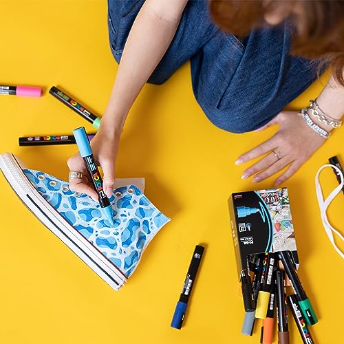 POSCA® PC-5M Paint Markers, 8 Count Dark Tone Medium Reversible Tip Set | Tip size 1.8–2.5 mm, Water-Based Opaque Paint Pens for Rock Painting, Wood, Glass, Crafts & Art Projects - color: Dark