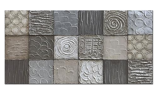 Alenoss 100% Handmade Abstract Metal Paintings Canvas Wall Art Unique Thick Texture Rough Surface Modern Oil Painting 48x24 Inches Imitation Old Handicrafts Grey Artwork - color: AL-B02