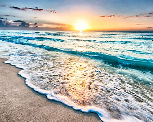 TUMOVO Paint by Numbers for Adults Beach Landscape DIY Canvas Painting Kit | Seaside Oil Painting with Acrylic Paints and 3 Brushes, Stress-relief Painting Kits for A Calming Hobby, 16x20 Inch