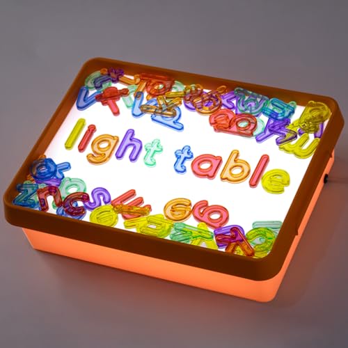Light Box with Letters & Cards Set (Orange) | Educational Toys for Tracing, Sensory Play & Early Learning, Light Table for Kids - style: Orange