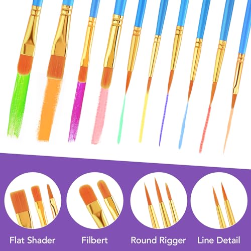 AROIC Acrylic Paint Brush Set, 12pack/120pcs Nylon Hair Paint Brushes | Oil Painting Rock Body Painting, Artist Amateur Craft Paint Brushes Supplies, Children Adult Painting Small Paint Brush Set - size: 120pcs-blue