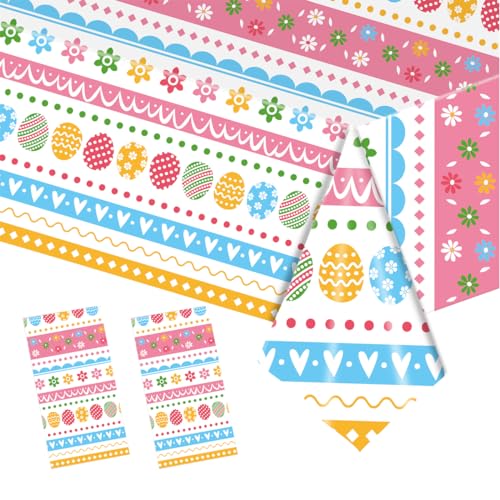 Easter Egg Delight Plastic Tablecloth - 2 Pack Happy Easter Bunny Rabbit and Decorated Egg Print Easy Care Stain Resistant Spring Fabric Tablecloth, 54" x108" Rectangle - color: Easter-2