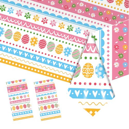 Easter Egg Delight Plastic Tablecloth - 2 Pack Happy Easter Bunny Rabbit and Decorated Egg Print Easy Care Stain Resistant Spring Fabric Tablecloth, 54" x108" Rectangle - color: Easter-2