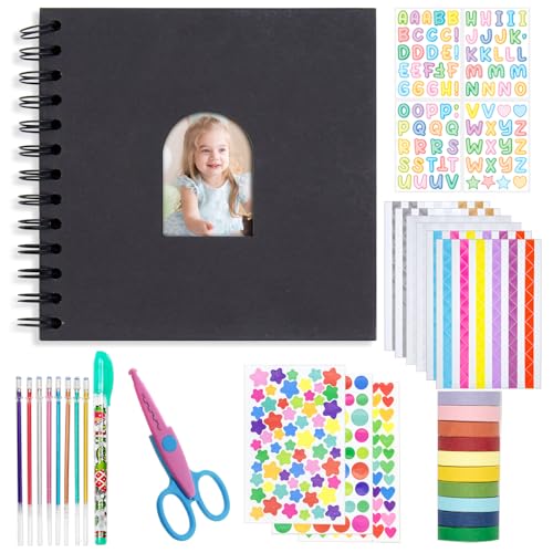 Kid Scrapbook DIY Photo Album Hard Cover Scrapbook Kit for Kids Instant Camera Print Paper with DIY Accessories (Black) - color: Black