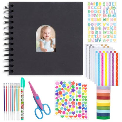 Kid Scrapbook DIY Photo Album Hard Cover Scrapbook Kit for Kids Instant Camera Print Paper with DIY Accessories (Black) - color: Black