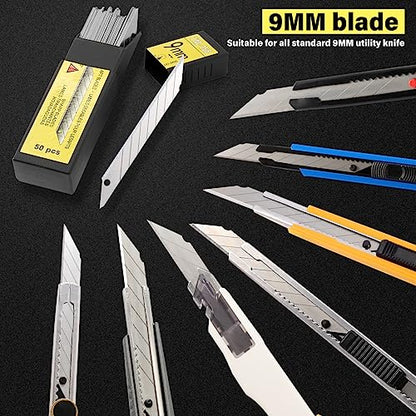 Gomake 100pcs Knife Replacement Blades, 30 Degree Carbon Steel 9mm Snap Off Blades for Retractable Cutting Knives, Hobby, Craft Knife, Box Cutter