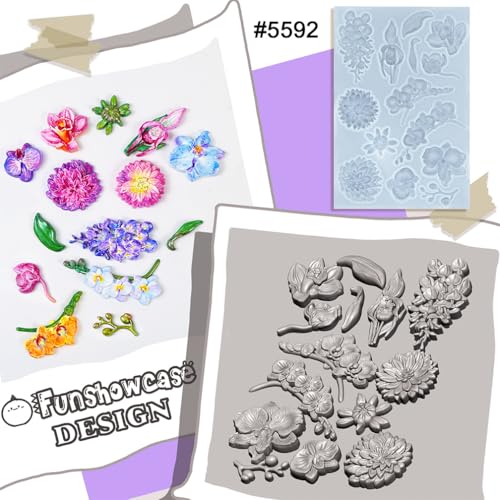 Flower Fondant Mold for Air Dry Clay Crafts 14-Cavity - color: Flower (Orchid Wisteria Dahlia) 14-cavity #5592