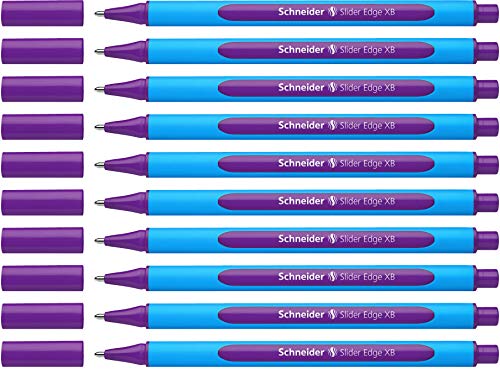 Schneider Slider Edge XB (Extra Broad) Ballpoint Pen, 1.4 mm, Light Blue Barrel, Violet Ink, Box of 10 Pens (152208) - color: Violet, size: 1 Count (Pack of 10)