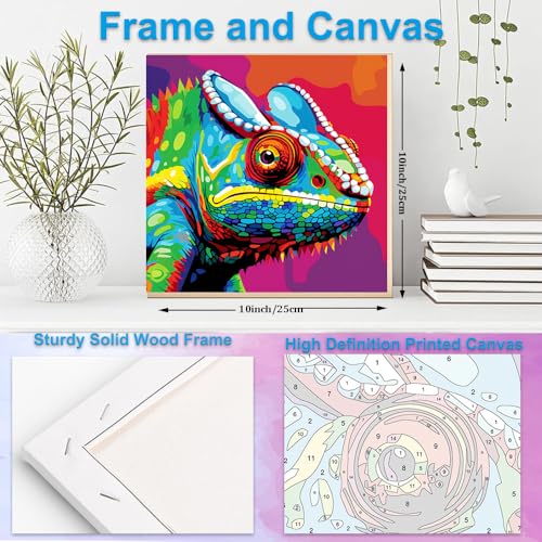 Artunion Framed Paint by Numbers Kit for Adults Beginners & Kids Ages 8-12,Colorful Chameleon Paint by Number with Frame,Animal Easy Paint by Numbers Kit on Canvas 10 * 10 Inch Without Easel - color: ZXT-385-F