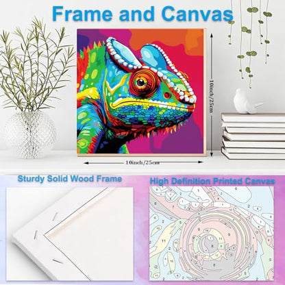 Artunion Framed Paint by Numbers Kit for Adults Beginners & Kids Ages 8-12,Colorful Chameleon Paint by Number with Frame,Animal Easy Paint by Numbers Kit on Canvas 10 * 10 Inch Without Easel - color: ZXT-385-F