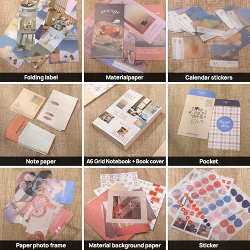 imoon Scrapbook Photo Album Supplies Kit with Tweezers and Glue Tape – Romantic Aesthetic Junk Journal Kit, Scrapbooking Paper, Sticker Pack, Notebook, DIY Craft, Gift for Adults (Sunset) - color: Sunset