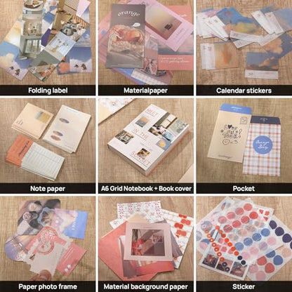 imoon Scrapbook Photo Album Supplies Kit with Tweezers and Glue Tape – Romantic Aesthetic Junk Journal Kit, Scrapbooking Paper, Sticker Pack, Notebook, DIY Craft, Gift for Adults (Sunset) - color: Sunset