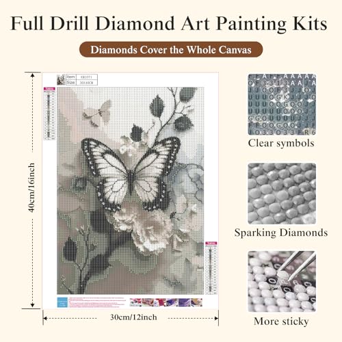 Butterfly Diamond Painting Kits for Adults,Flowers Diamond Art Kits - color: KM1071-1