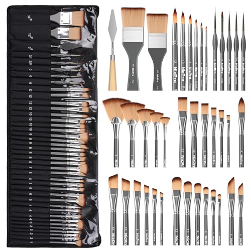 Nicpro 40 PCS Paint Brush Set, Professional Acrylic Paint Brushes - color: Gray, size: 40 Pieces