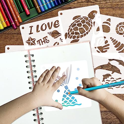 50 PCS Ocean Animal Painting Stencils Reusable Sea Stencils for Painting on Wood Rocks Canvas Fabric Glass Pottery 4x4 Inch - color: Ocean Animal