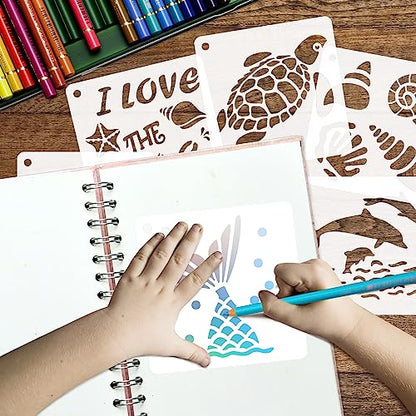 50 PCS Ocean Animal Painting Stencils Reusable Sea Stencils for Painting on Wood Rocks Canvas Fabric Glass Pottery 4x4 Inch - color: Ocean Animal