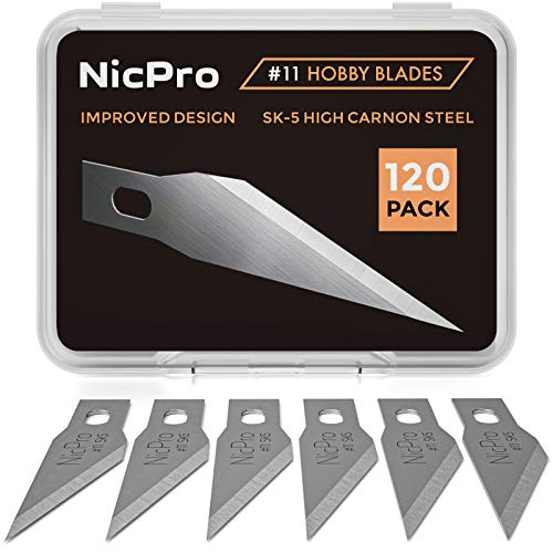 Nicpro 120 PCS #11 Hobby Blades Refill Set, SK-5 High Carbon Steel Utility Art Blades Replacement with Storage Case for Craft, Hobby, Scrapbooking,Cutting, Carving,Stencil - size: #11