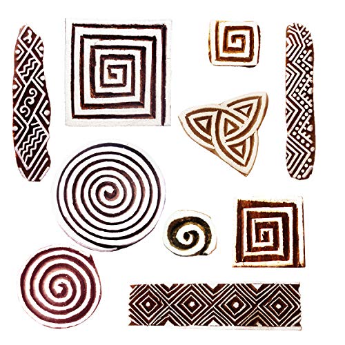 Royal Kraft Wooden Stamps for Block Printing on Saree Border, Textile, Clay, Pottery, Tattoo (Set of 10) MXtag0011 - color: Mxtag0011