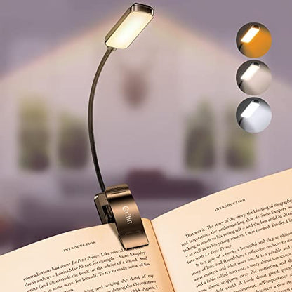 Gritin 9 LED Rechargeable Book Light for Reading in Bed | Eye Caring 3 Color Temps,Stepless Dimming Brightness,80 Hrs Runtime Small Lightweight Clip On Book Reading Light for Studying - color: ‎Black