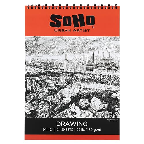 SoHo Urban Artist Softcover Drawing Pad - 9"x12" - 92 lbs/150gsm, Mixed Media, 24 Dual-Sided Sheets, Acid-Free, Wire-Bound, Micro-Perforated, Repeated Erasing & Reworking - size: 9"x12"