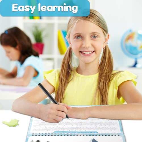 chiazllta Grooved Cursive Handwriting Workbook with Disappearing Ink Pens Magic Reusable Grooved Cursive Writing Practice for Beginners Kids Kickoff Student Workbook Homeschooling Supplies (Reading) - style: Reading