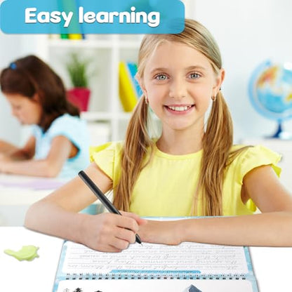 chiazllta Grooved Cursive Handwriting Workbook with Disappearing Ink Pens Magic Reusable Grooved Cursive Writing Practice for Beginners Kids Kickoff Student Workbook Homeschooling Supplies (Reading) - style: Reading